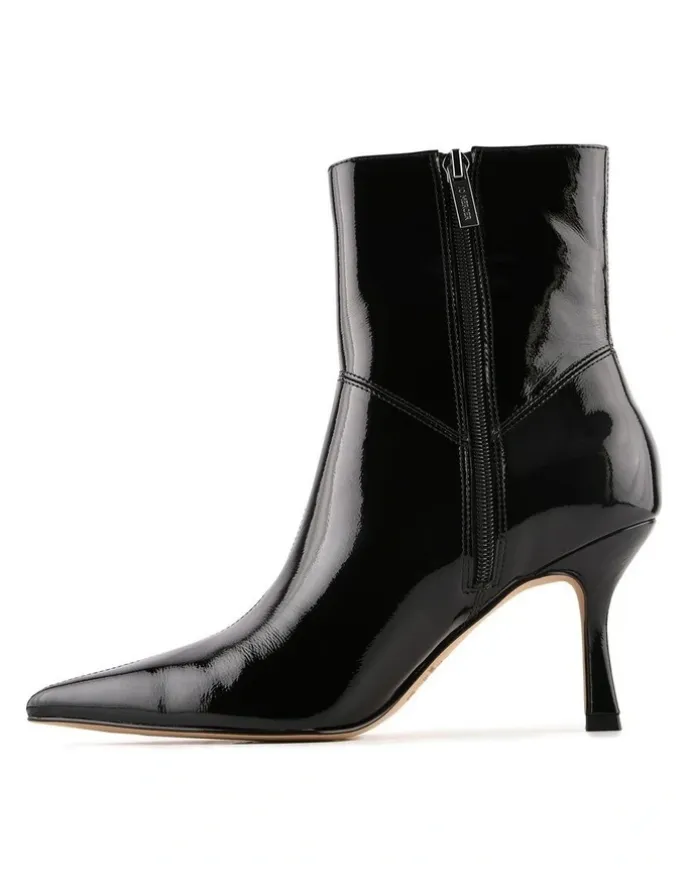 Jo Mercer Amari High Ankle Boots in Black Crinkle Patent