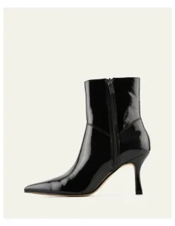 Jo Mercer Amari High Ankle Boots in Black Crinkle Patent