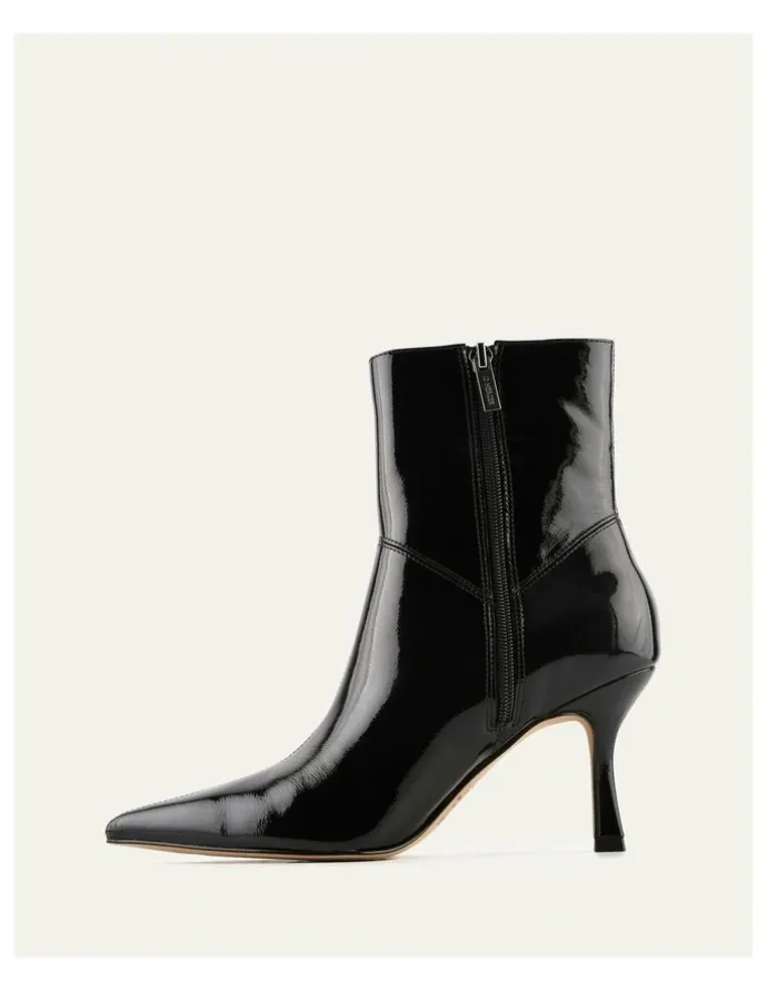 Jo Mercer Amari High Ankle Boots in Black Crinkle Patent