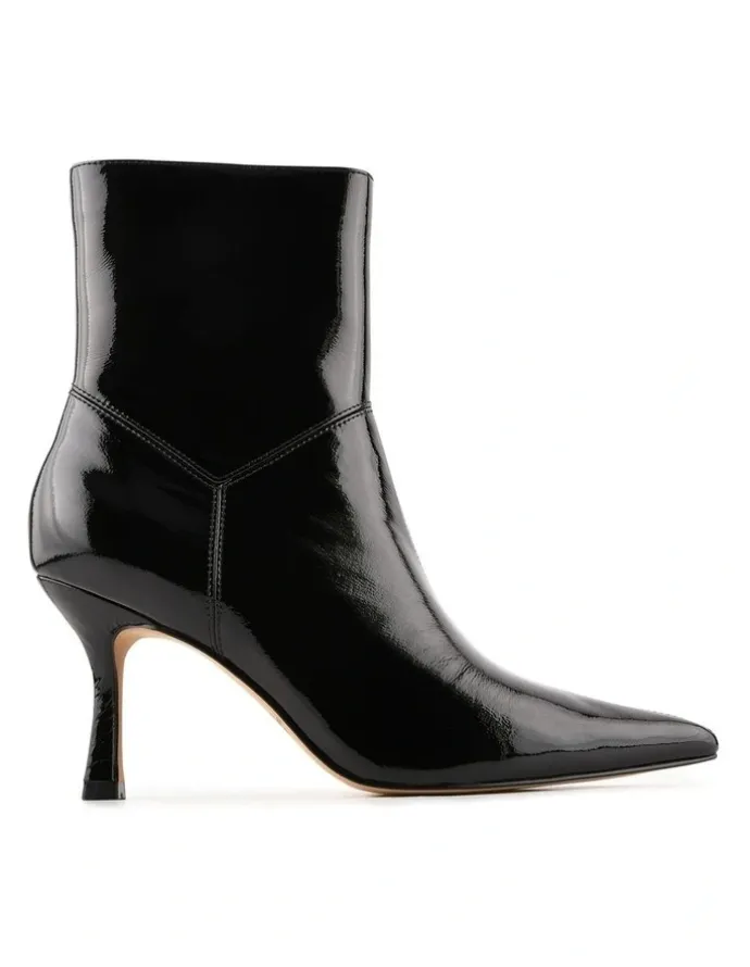 Jo Mercer Amari High Ankle Boots in Black Crinkle Patent