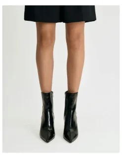 Jo Mercer Amari High Ankle Boots in Black Crinkle Patent