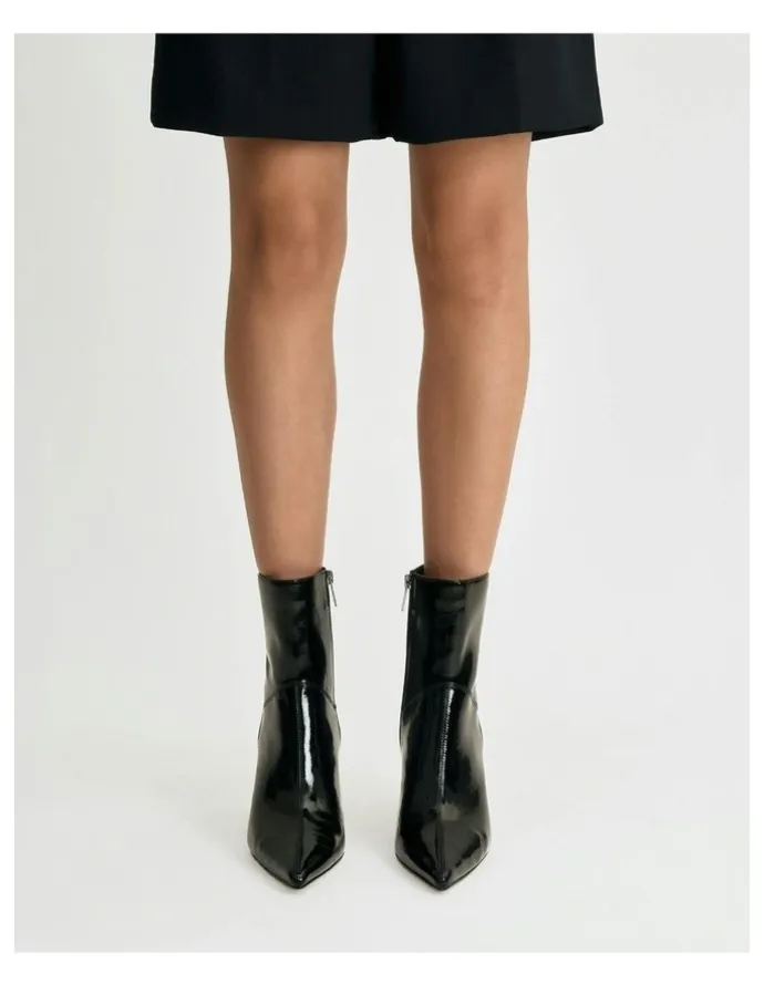 Jo Mercer Amari High Ankle Boots in Black Crinkle Patent