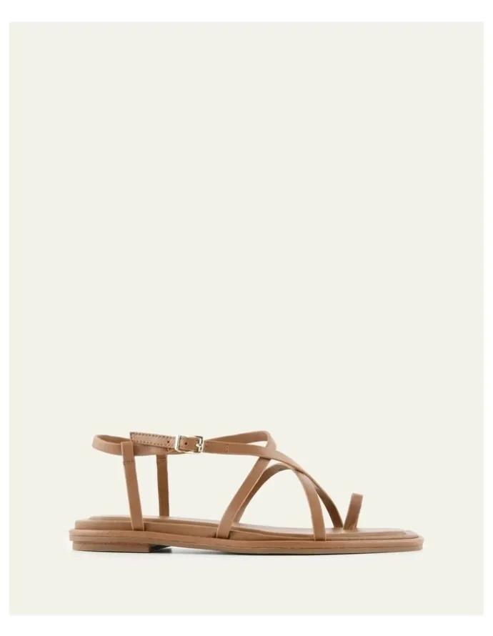 Jo Mercer Aven Leather Flat Sandals in Tuscan Tan