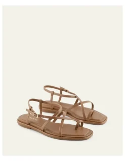 Jo Mercer Aven Leather Flat Sandals in Tuscan Tan