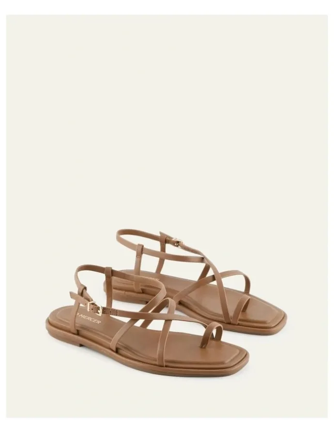 Jo Mercer Aven Leather Flat Sandals in Tuscan Tan