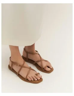 Jo Mercer Aven Leather Flat Sandals in Tuscan Tan