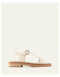 Jo Mercer Elodie Leather Flat Sandals in Off White