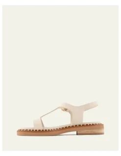 Jo Mercer Elodie Leather Flat Sandals in Off White
