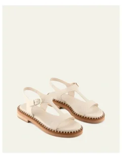 Jo Mercer Elodie Leather Flat Sandals in Off White