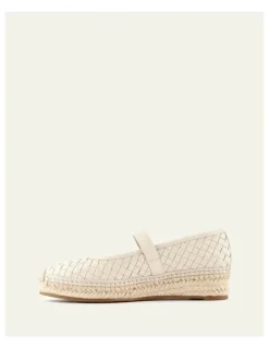 Jo Mercer Elsie Woven Flat Leather Espadrilles in Off White
