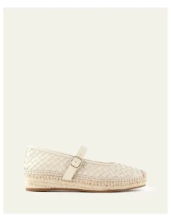 Jo Mercer Elsie Woven Flat Leather Espadrilles in Off White