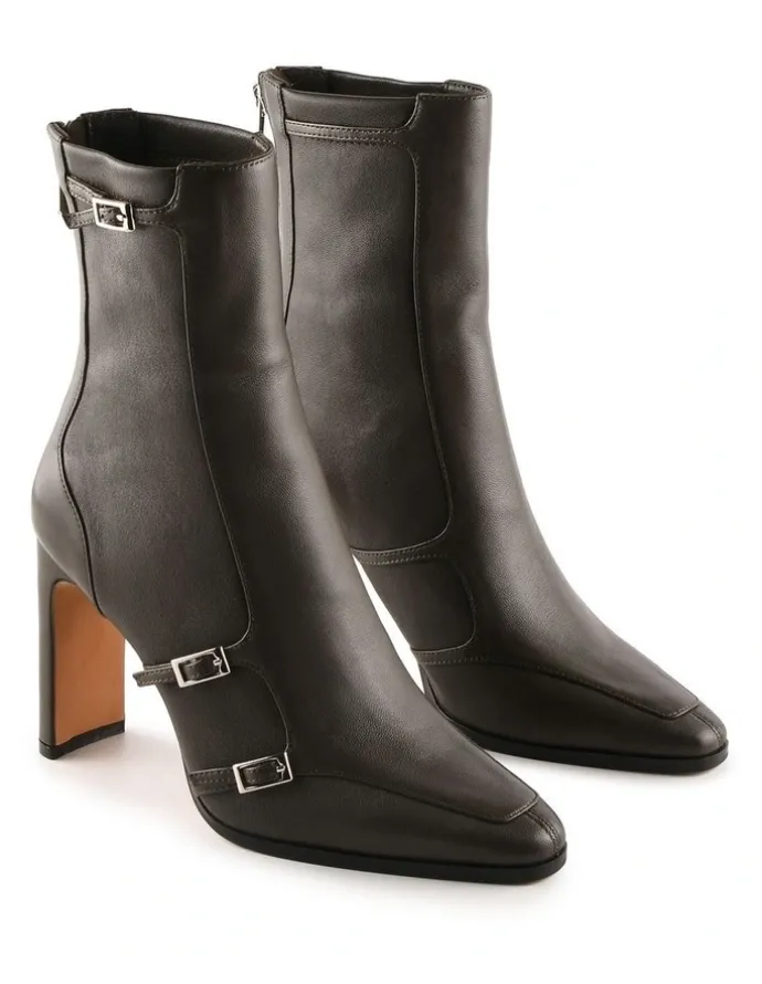 Jo Mercer Jaimee High Ankle Boots in Dark Olive Leather