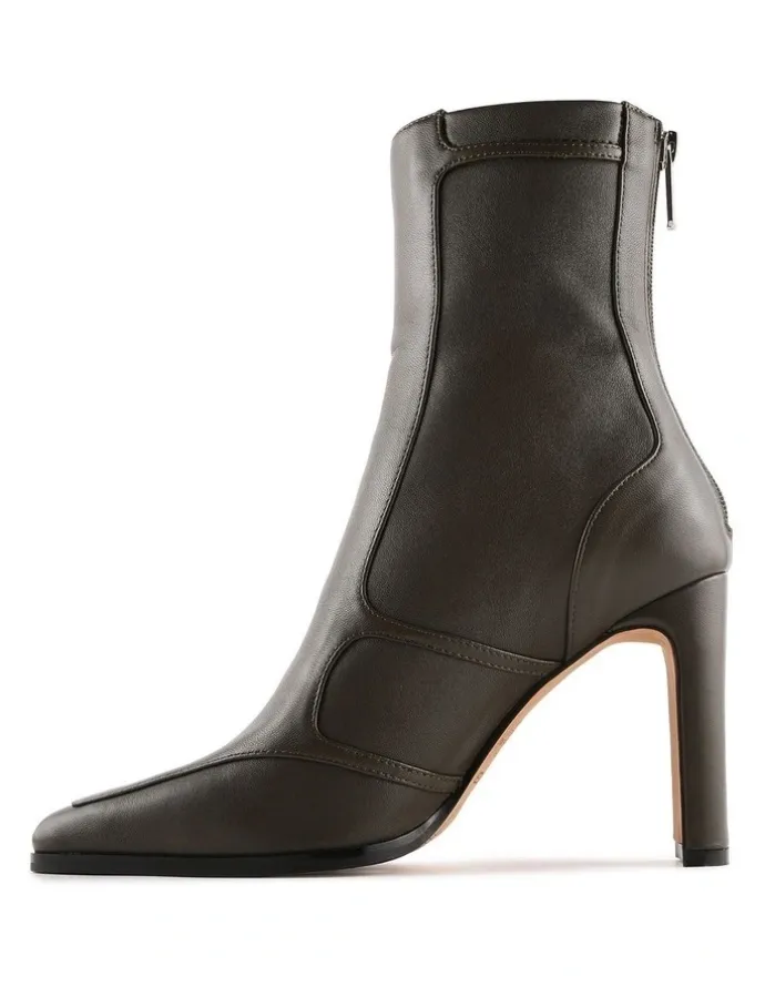 Jo Mercer Jaimee High Ankle Boots in Dark Olive Leather