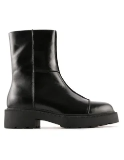 Jo Mercer Parker Flat Ankle Boots in Black Leather