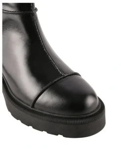 Jo Mercer Parker Flat Ankle Boots in Black Leather