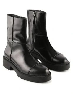 Jo Mercer Parker Flat Ankle Boots in Black Leather
