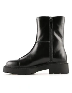Jo Mercer Parker Flat Ankle Boots in Black Leather