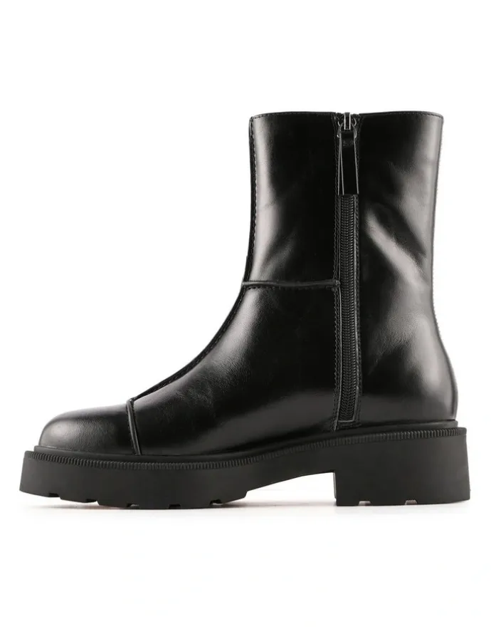 Jo Mercer Parker Flat Ankle Boots in Black Leather