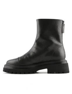 Jo Mercer Tatum Flat Ankle Boots in Black Leather