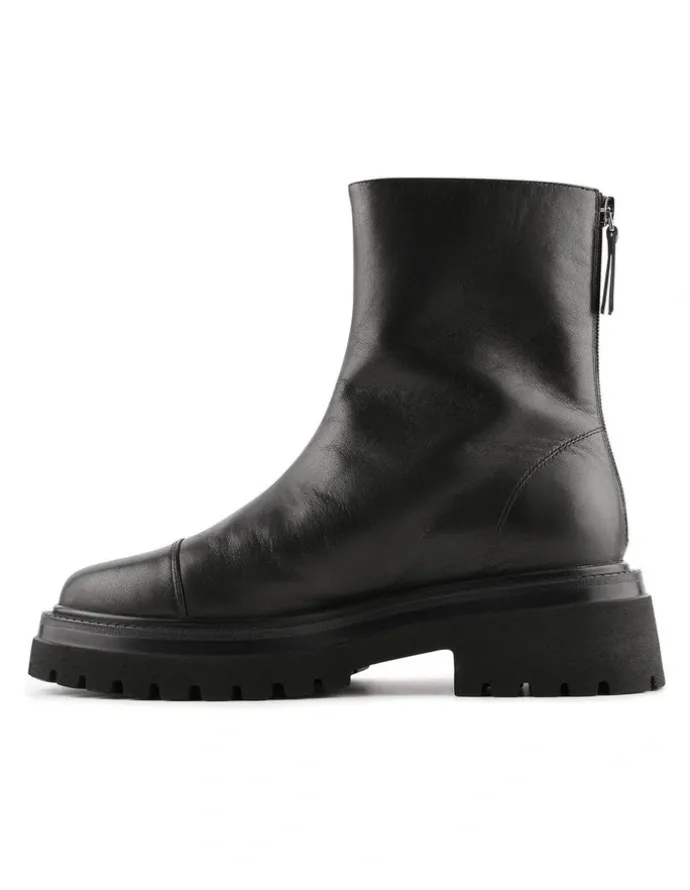 Jo Mercer Tatum Flat Ankle Boots in Black Leather