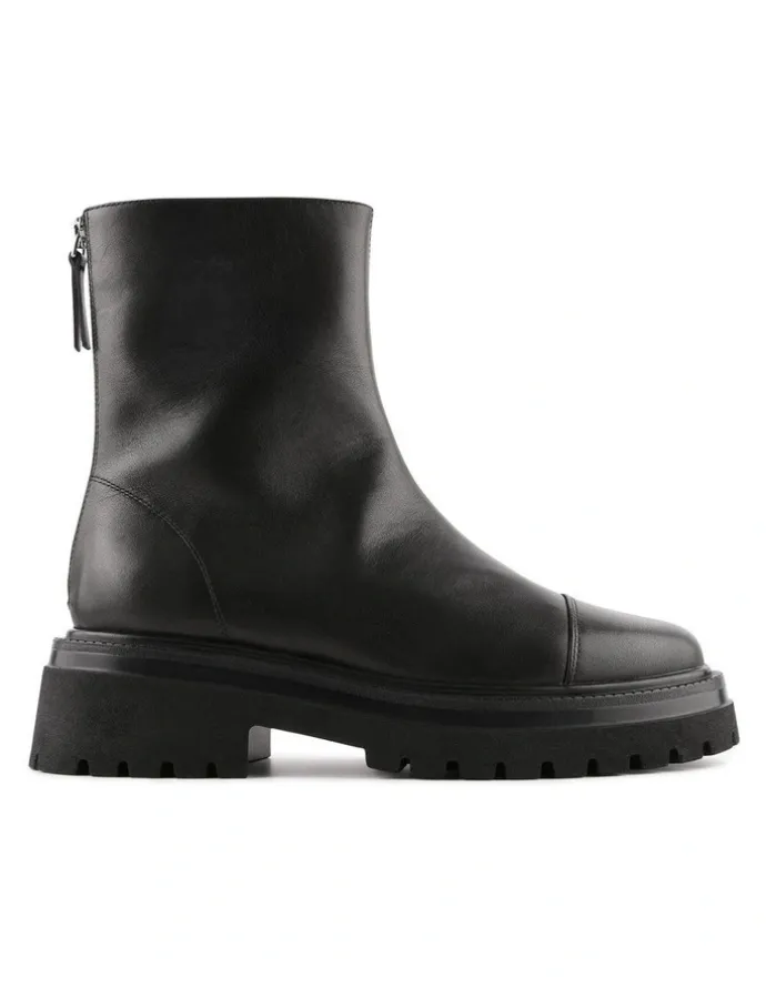 Jo Mercer Tatum Flat Ankle Boots in Black Leather