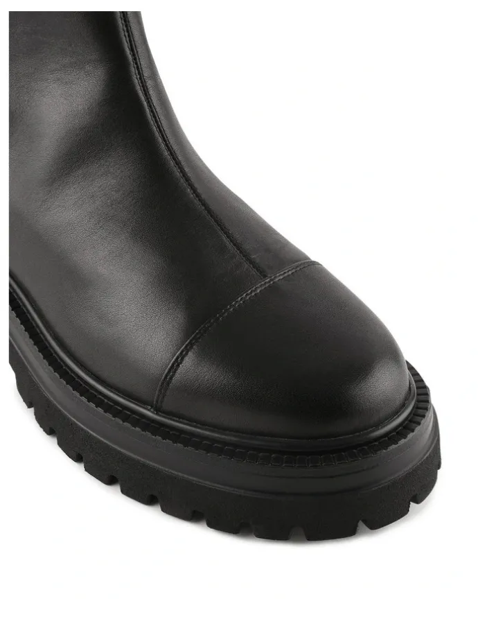 Jo Mercer Tatum Flat Ankle Boots in Black Leather