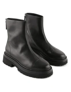 Jo Mercer Tatum Flat Ankle Boots in Black Leather