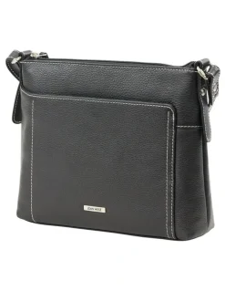 Joan Weisz Tracks Black Zip Top Crossbody Bag In Black