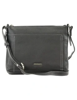 Joan Weisz Tracks Black Zip Top Crossbody Bag In Black