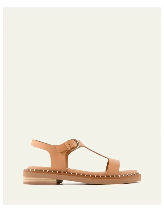 Jo Mercer Elodie Leather Flat Sandals in Tan
