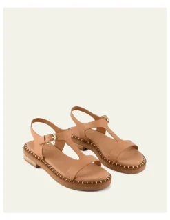 Jo Mercer Elodie Leather Flat Sandals in Tan