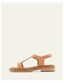 Jo Mercer Elodie Leather Flat Sandals in Tan