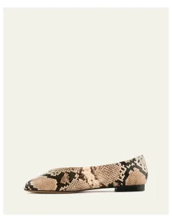 Jo Mercer Patsy Snake Print Leather Casual Flats in Beige