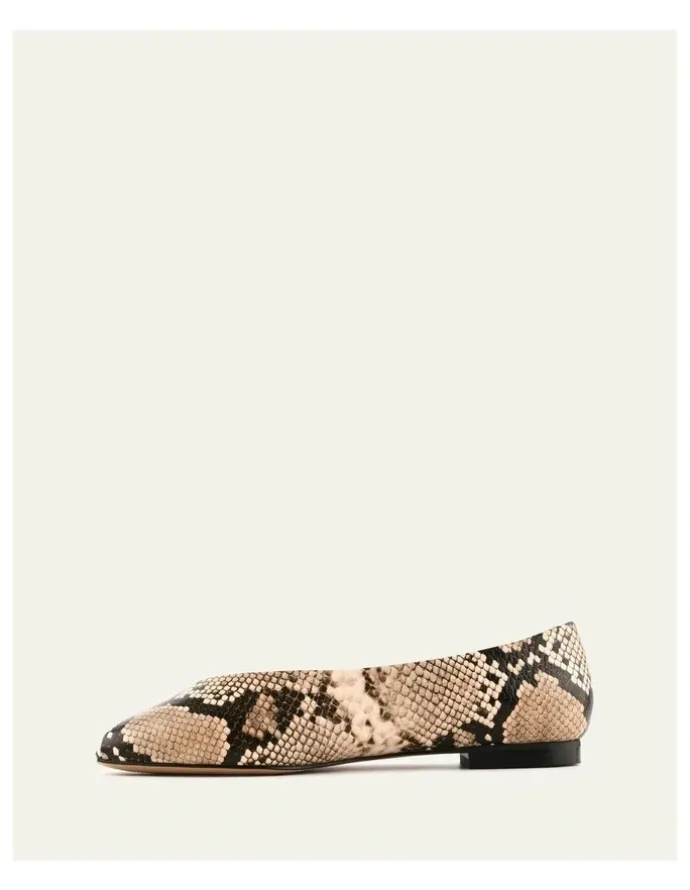 Jo Mercer Patsy Snake Print Leather Casual Flats in Beige