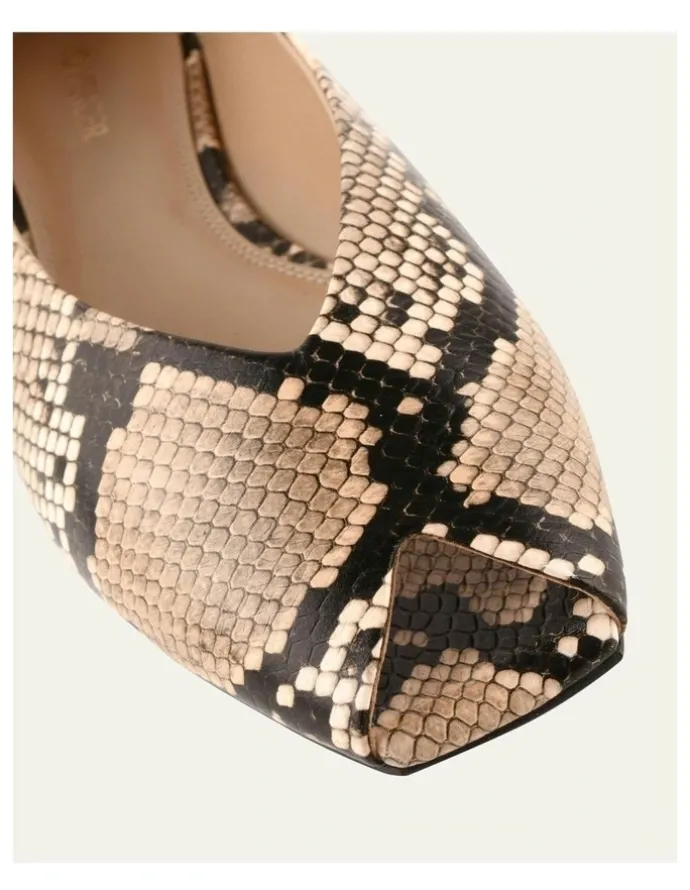Jo Mercer Patsy Snake Print Leather Casual Flats in Beige