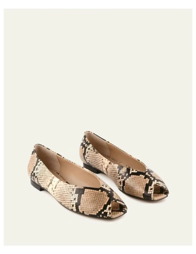 Jo Mercer Patsy Snake Print Leather Casual Flats in Beige