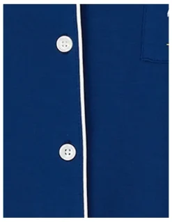 Kate Spade Modal Button Up Short Sleeve Short Pyjama Set with Embroidery in Estate Blue