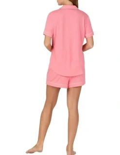 Kate Spade Modal Button Up Short Sleeve Short Pyjama Set with Embroidery in Pink