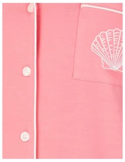 Kate Spade Modal Button Up Short Sleeve Short Pyjama Set with Embroidery in Pink