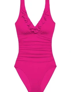 Lauren Ralph Lauren Beach Club Solids Ruffle Surplice Underwired One-Piece Swimsuit in Orchird