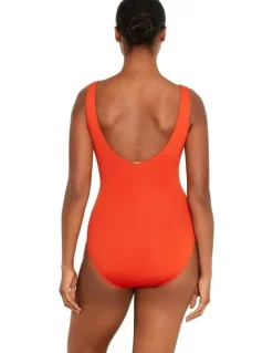 Lauren Ralph Lauren Beach Club Solids Ruffle Surplice Underwired One-Piece Swimsuit in Papaya