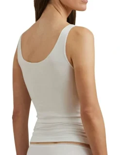 Lauren Ralph Lauren Cotton & Lace Scoop Neck Tank Top in Silk White