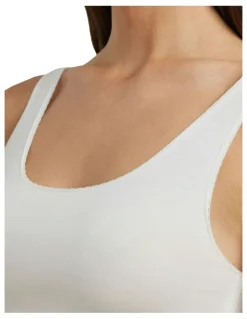 Lauren Ralph Lauren Cotton & Lace Scoop Neck Tank Top in Silk White