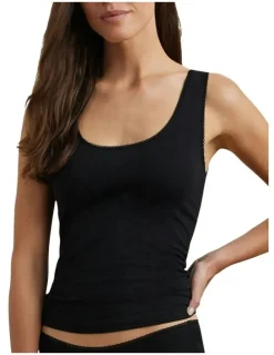 Lauren Ralph Lauren Cotton & Lace Scoop Neck Tank Top in Black
