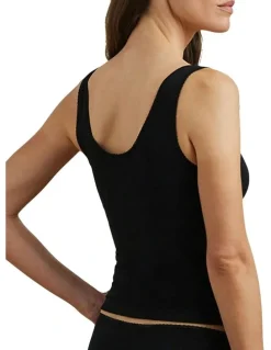 Lauren Ralph Lauren Cotton & Lace Scoop Neck Tank Top in Black
