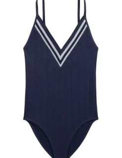 Lauren Ralph Lauren Cricket Cable Knit V Neck Lingerie Bodysuit in Navy