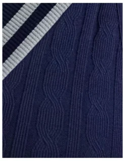 Lauren Ralph Lauren Cricket Cable Knit V Neck Lingerie Bodysuit in Navy