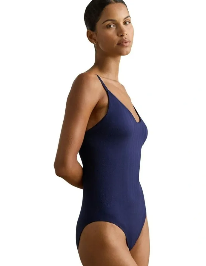 Lauren Ralph Lauren Herringbone Seamless Lingerie Bodysuit in Navy