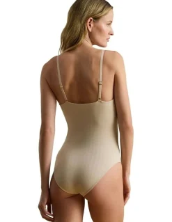 Lauren Ralph Lauren Herringbone Seamless Lingerie Bodysuit in Light Truffle
