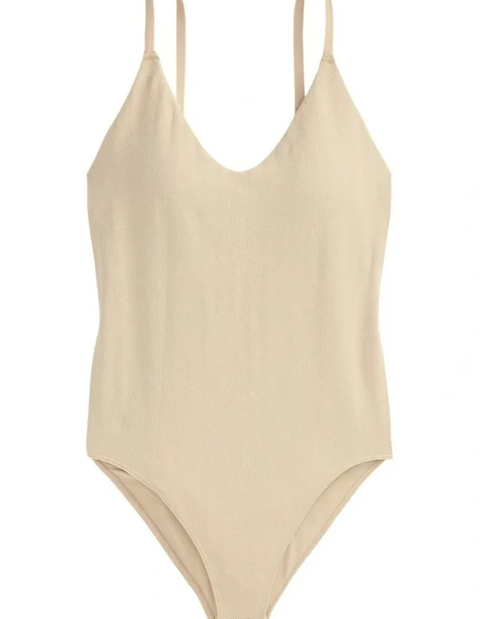 Lauren Ralph Lauren Herringbone Seamless Lingerie Bodysuit in Light Truffle